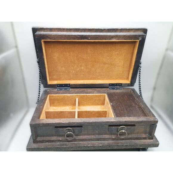 Vintage MCM 1950s Japanese Wood Chest Felt Lined Jewelry WORKING Music Box - Picture 3 of 11